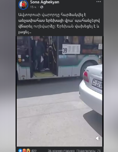 Միջադեպը եղել է երկու ուղևորների միջև, երբ, ամենայն հավանականությամբ, առողջական խնդիրներ ունեցող երեխան կատարել է անկանոն շարժումներ. պարզաբանում