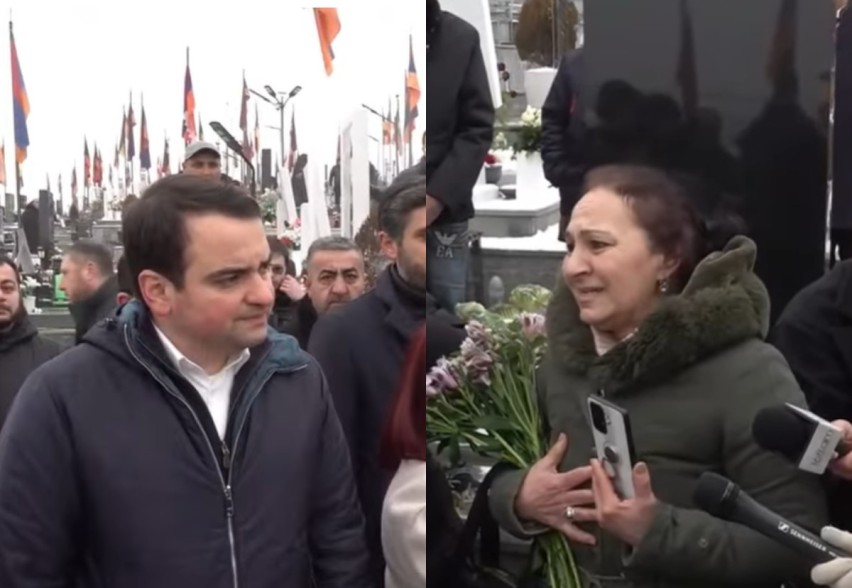 Взволнованная женщина обратилась к Нареку Карапетяну в военном пантеоне «Ераблур»: «Пожалуйста, остановите этот процесс, мы с вами»
