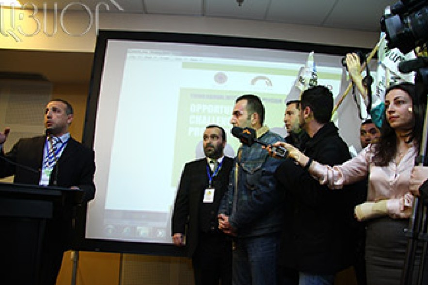 Activists of Dem.am movement disrupt pension reform event 