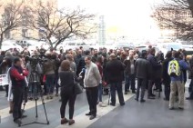 Employees of pawnshops and currency exchange points protest in front of government building