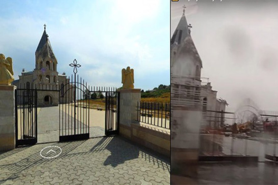 Azerbaijanis demolished statues of angels on the gates of the Armenian church of Ghazanchetsots in Shushi