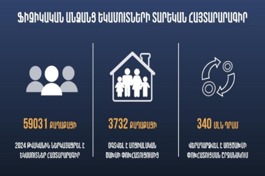 По доходам, полученным в 2024 году, за отчетный 2023 год в Армении декларацию подали 59 031 физлиц